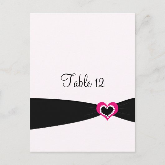 Postale Carte de table ruban noir coeur rose (Devant)
