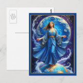 Postale Carte de Tarot, le Monde, en Bleu Profond (Devant / Derrière)