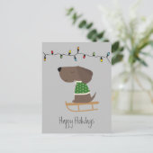 Postale Carte de vacances de mignon chien sur traîneau (Debout devant)