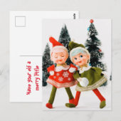 Postale Carte de vacances pliante, Joyeux elfe de Noël (Devant / Derrière)