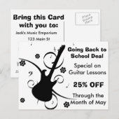 Postale Carte de vente de leçons de guitare (Devant / Derrière)