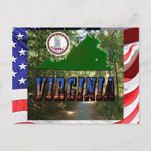 Postale Carte de Virginie, sceau de l'État, texte d'image (Devant)