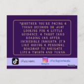 Postale Carte de visite pour entreprise de lecture de taro (Dos)