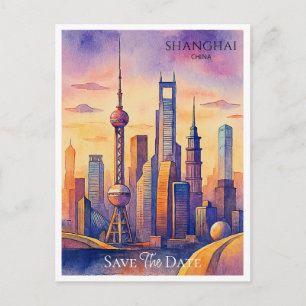 Postale Carte de vœux à l'aquarelle de Shanghai, Chine, po