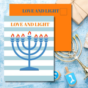 Postale Carte de voeux bleue Hanoukka Modern Menorah