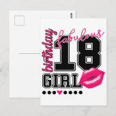 Postale Carte de voeux d'anniversaire 18 ans pour fille (Devant / Derrière)