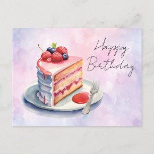 Postale Carte de vœux d'anniversaire à gâteau en aquarelle