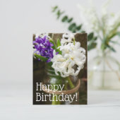 Postale Carte de vœux d'anniversaire à l'hyacinthe pourpre (Debout devant)