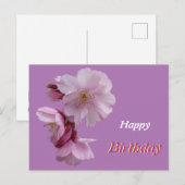 Postale Carte de voeux d'anniversaire aux fleurs de Prunus (Devant / Derrière)