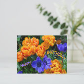 Postale Carte de vœux d'anniversaire aux tulipes paeonies (Debout devant)
