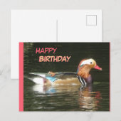 Postale Carte de vœux d'anniversaire avec canard mandarin (Devant / Derrière)