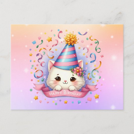 Postale Carte de vœux d'anniversaire avec un chat mignon K (Devant)