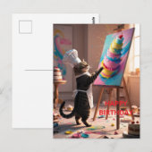 Postale Carte de vœux d'anniversaire drôle avec un chat et (Devant / Derrière)