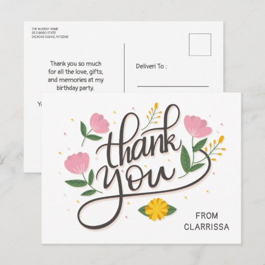 Postale Carte de vœux d'anniversaire écriture moderne (Devant / Derrière)