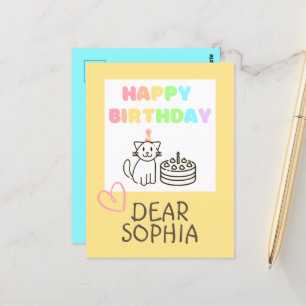 Postale Carte de vœux d'anniversaire féline arc-en-ciel