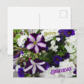 Postale Carte de voeux d'anniversaire Fleurs Bleues Blanch (Devant / Derrière)