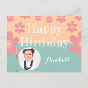 Postale Carte de vœux d'anniversaire florale avec photo et