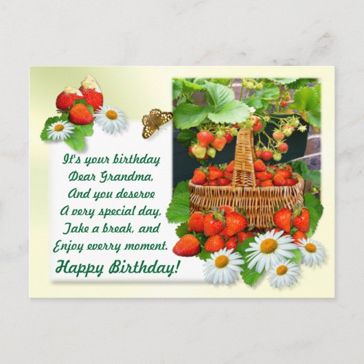 Postale Carte de vœux d'anniversaire fraise ~ Grand-mère (Devant)