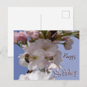 Postale Carte de vœux d'anniversaire Jolies Fleurs & Abeil (Devant / Derrière)