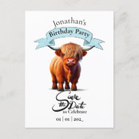 Carte de vœux d'anniversaire joyeux garçon vache