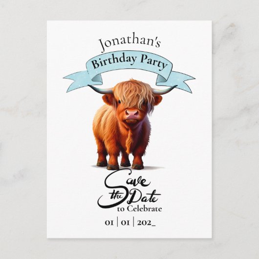 Postale Carte de vœux d'anniversaire joyeux garçon vache (Devant)
