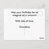 Postale Carte de vœux d'anniversaire Licorne Mignonne (Dos)