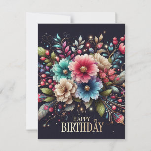 Postale Carte de vœux d'anniversaire : motif floral coloré