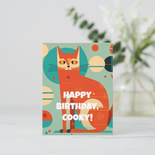 Postale Carte de vœux d'anniversaire pour chat abstrait du (Debout devant)