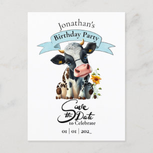 Postale Carte de vœux d'anniversaire pour garçon Vache Noi