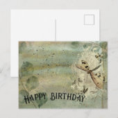 Postale Carte de vœux d'anniversaire vintage libellule (Devant / Derrière)