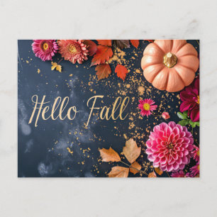 Postale Carte de vœux d'automne avec citrouilles et fleurs