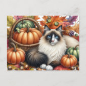 Postale Carte de vœux d'automne avec un chat Ragdoll heure (Devant)