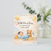 Postale Carte de vœux de naissance au bébé avec un ours en (Debout devant)