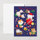 Postale Carte de vœux de Noël Animaux Mignons (Devant / Derrière)
