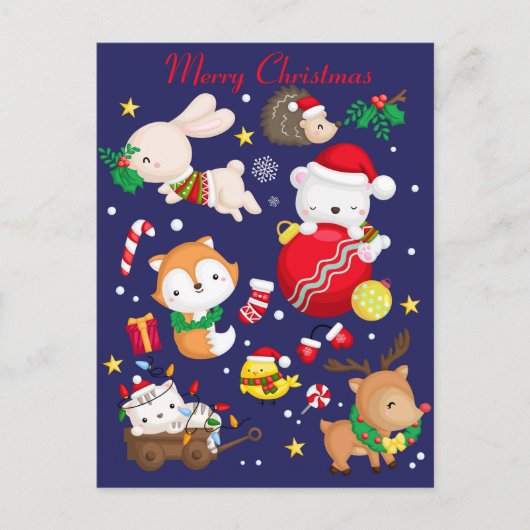 Postale Carte de vœux de Noël Animaux Mignons (Devant)