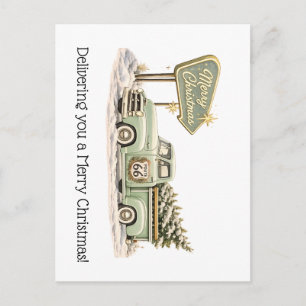 Postale Carte de vœux de Noël avec camionnette vert sauge
