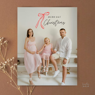 Postale Carte de vœux de Noël avec photo de famille et nœu