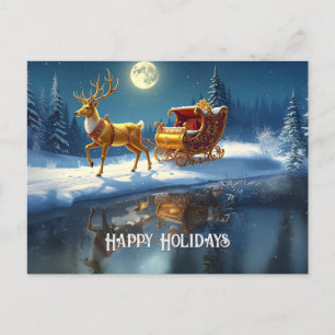 Postale Carte de vœux de Noël avec traîneau et rennes