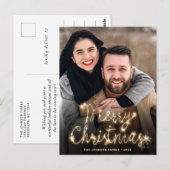 Postale Carte de vœux de Noël moderne dorée PHOTO (Devant / Derrière)