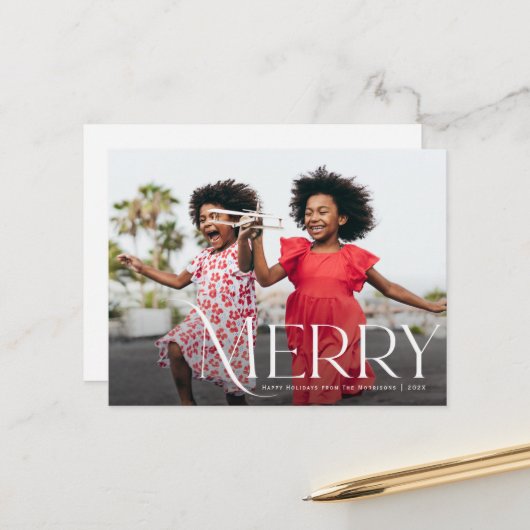 Postale carte de vœux de Noël moderne typographie (Devant/Arrière en situation)