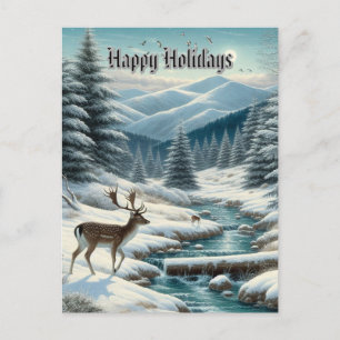 Postale Carte de vœux de Noël Paysage enneigé avec cerfs