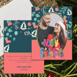 Postale Carte de vœux de Noël photo élégante vert foncé