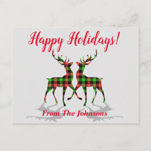 Postale Carte de vœux de Noël Plaid Deer Joyeuses Fêtes