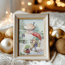 Carte de vœux de Noël rétro vintage gnome et cocci