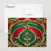Postale Carte de vœux de Noël Rouge Vert Or (Devant / Derrière)