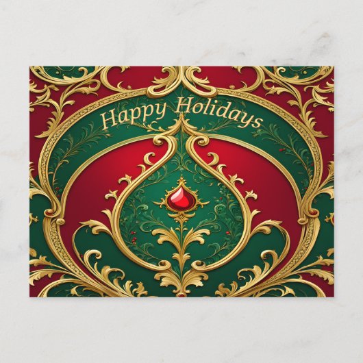 Postale Carte de vœux de Noël Rouge Vert Or (Devant)
