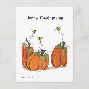 Postale Carte de vœux de Thanksgiving avec trois abeilles