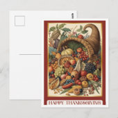 Postale Carte de vœux de Thanksgiving Cornucopia (Devant / Derrière)