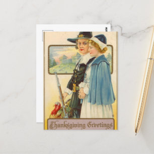Postale carte de vœux de Thanksgiving de pèlerin mignonne 