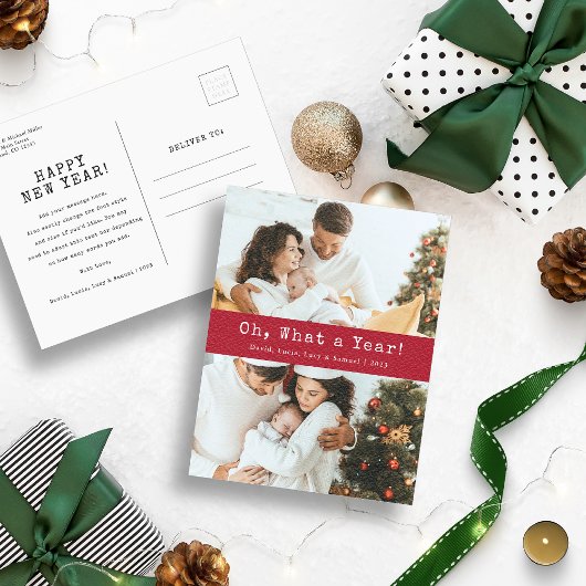 Postale Carte de vœux de vacances Rouge Quelle Année